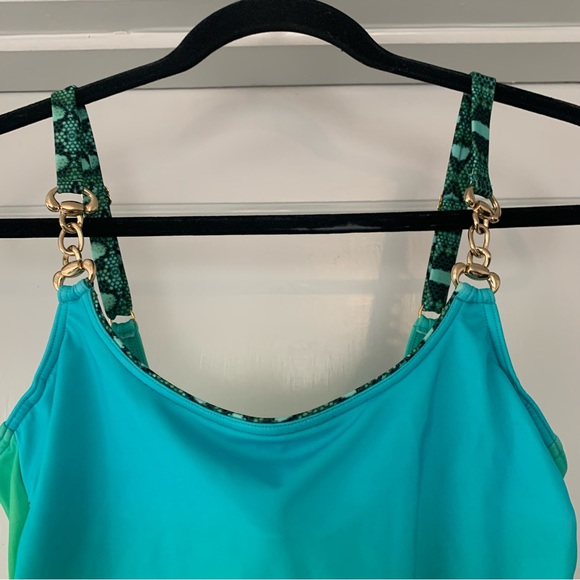 South Beach Swimsuits Womens 14 B Cup Lime Green Blue Animal Print Opera Swim - Picture 7 of 12